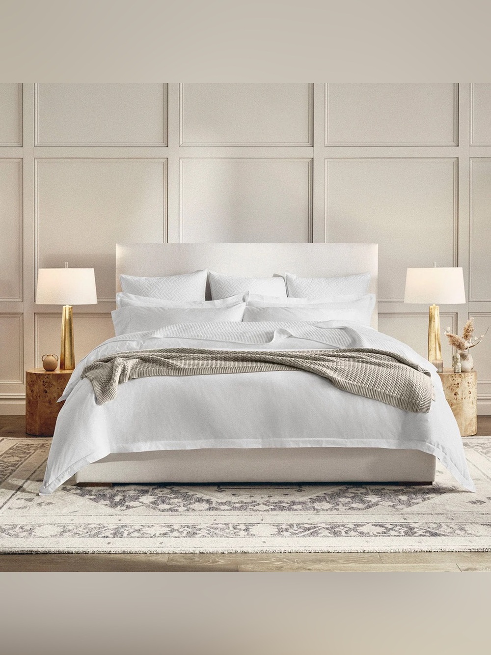 NEW QUEEN BOLL & BRANCH Hotel-Style White Sheet Set Percale Hemmed Duvet Set
